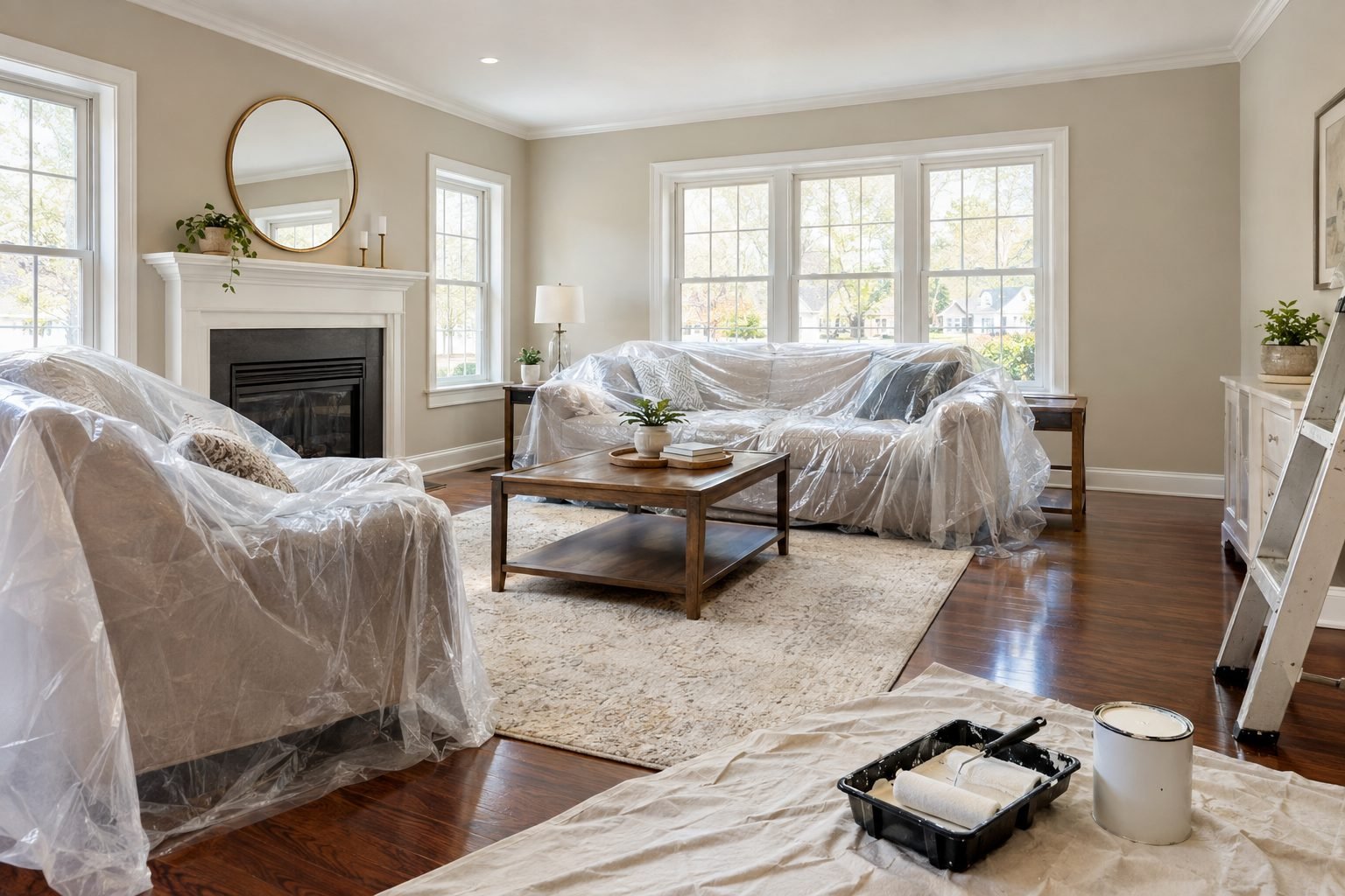 freshly painted living room in warm neutral tones